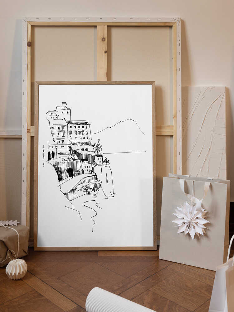 Italian Landscape Art, Amalfi Coast Small Towns By The Sea