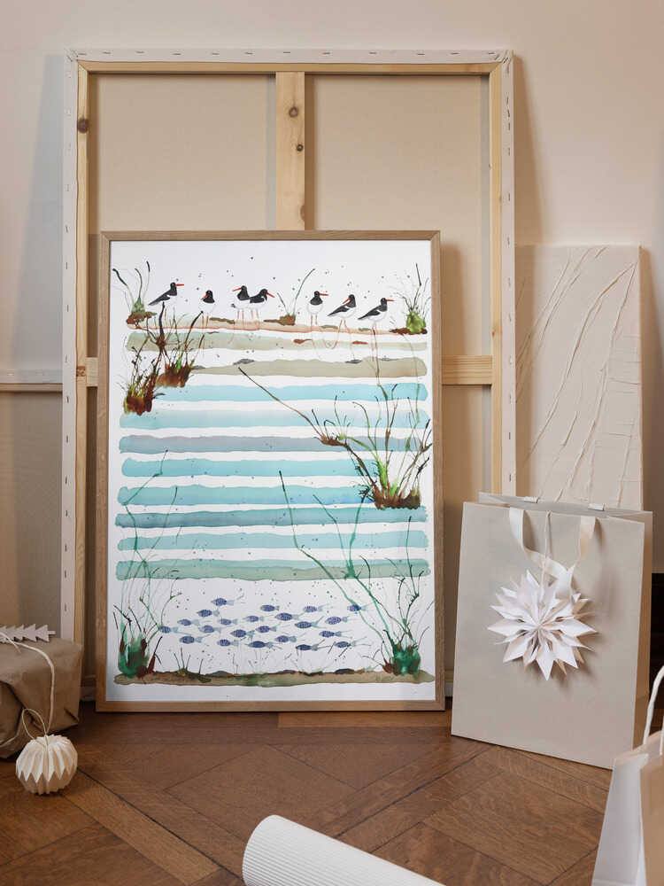 Serene Beach Scene with Shorebirds