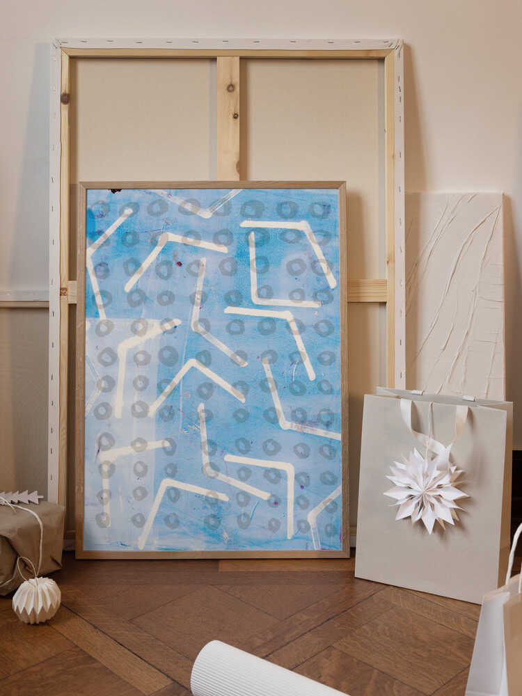 Contemporary Abstract  In White and Blue