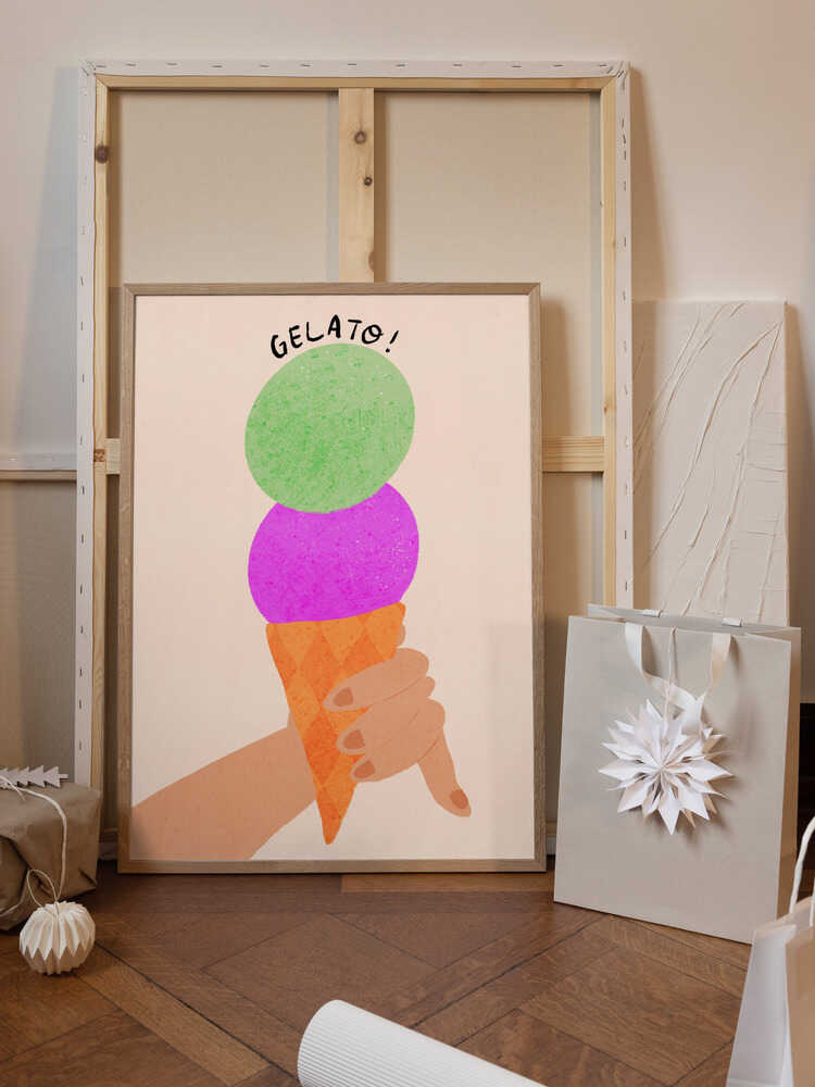 Gelato Blueberry and Mint Italy Ice Cream Typography Poster