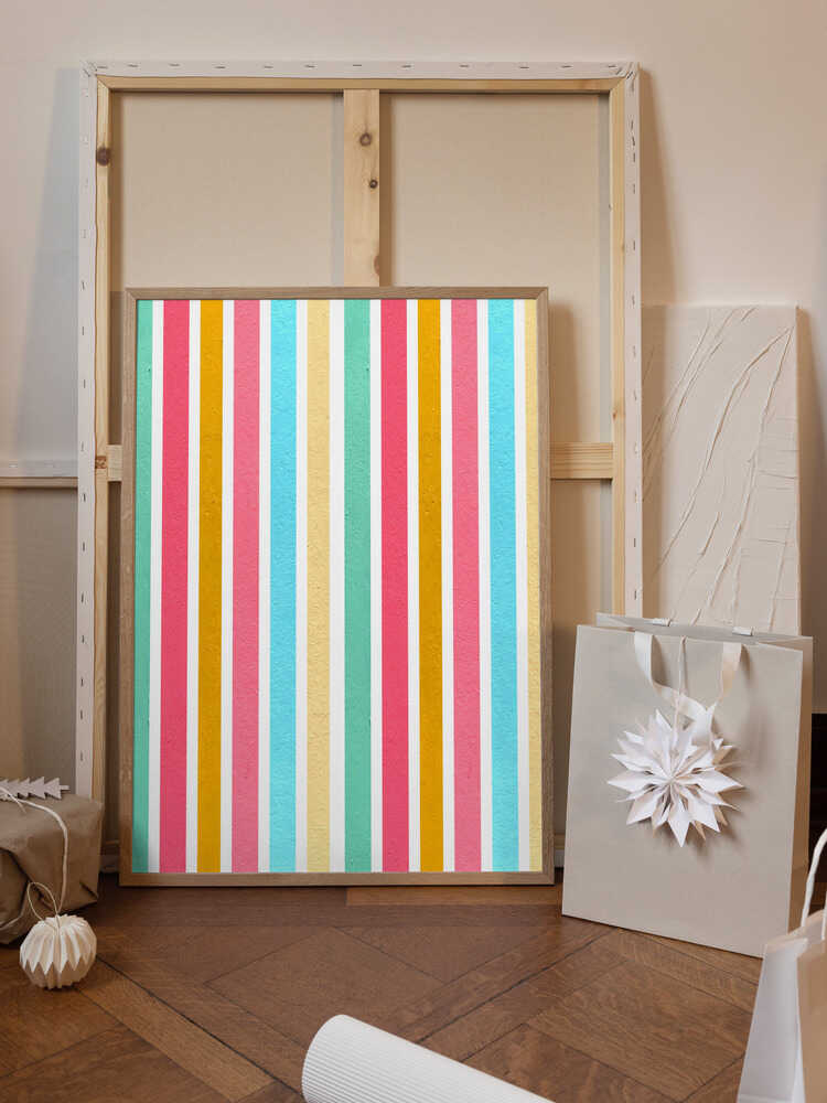 Vibrant Summer Stripes: Original Multicolor Pastel Acrylic Art