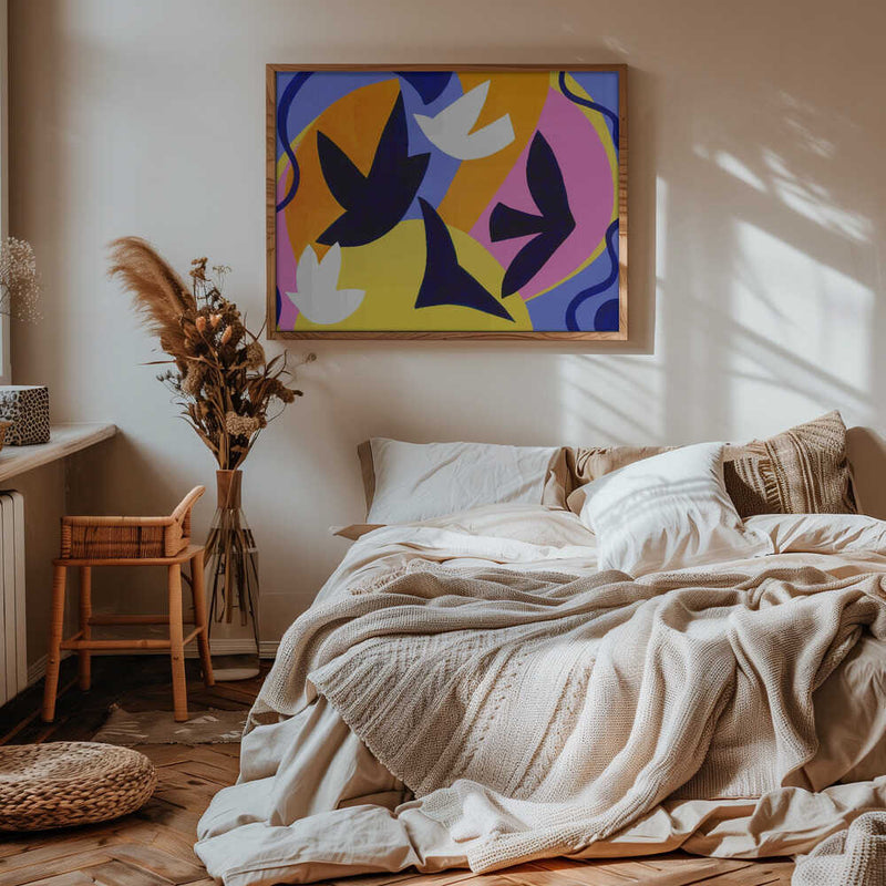 Abstract Blue and White Birds